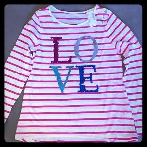 NWT Girl’s ”LOVE” Sequin Long sleeve T shirt 14